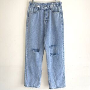 90s Baggy Blue Jeans Size M High Waist Light Wash Minimalistic Basic Concert